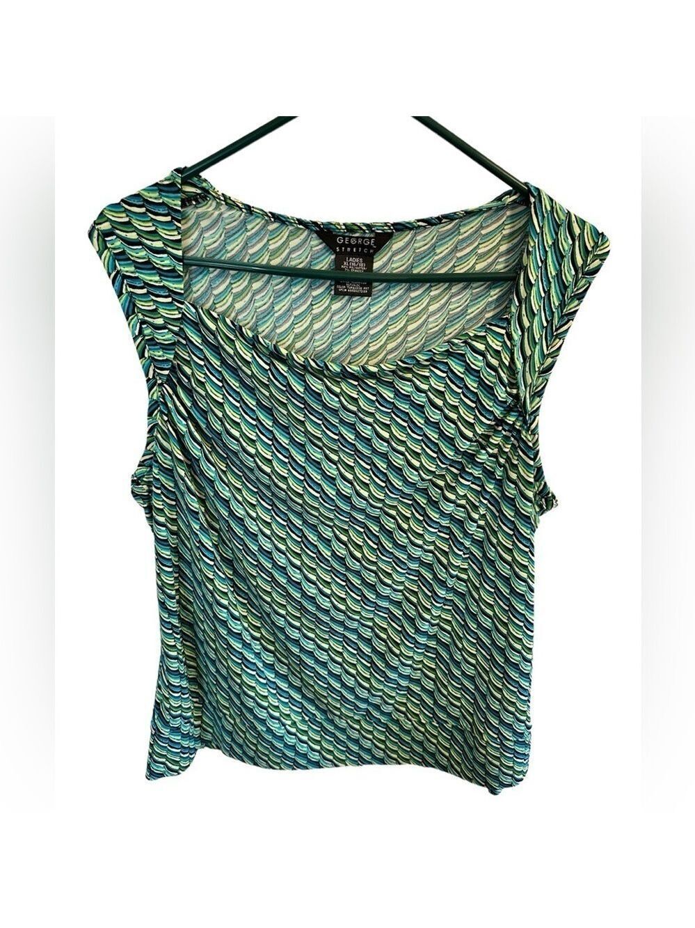 George Stretch Abstract Sleeveless Summer Top Blouse Womens 16 / 18 Green & Blue